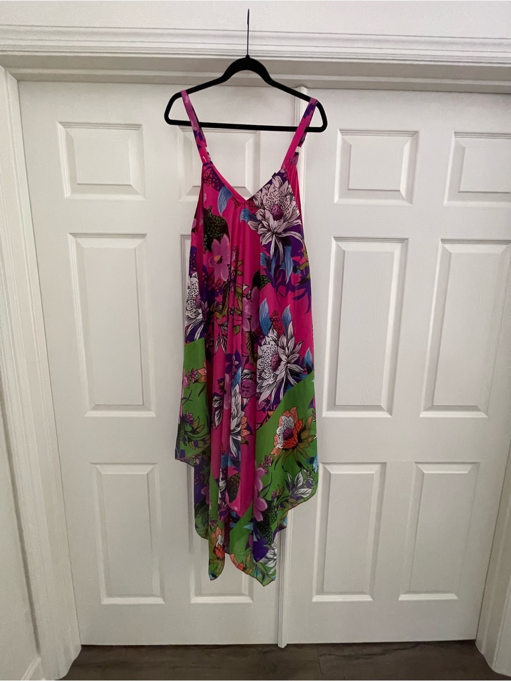 Mlle Gabrielle Pink and Green Floral Asymmetrical Slip Dress